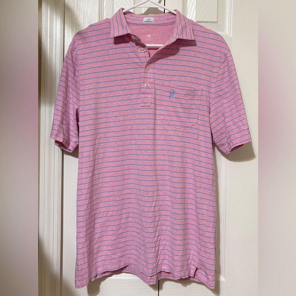 Johnnie-O Hangin' Out Pocket Polo Shirt Mens Medium Stretch Striped Pink